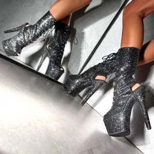 The Glitterati Xtra - OHOT Wide Fit Boot - BLACK CAVIAR - 7INCH