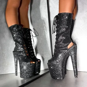 The Glitterati Xtra - OHOT Wide Fit Boot - BLACK CAVIAR - 8INCH