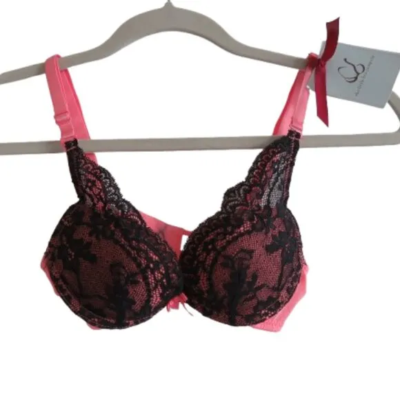THE LITTLE BRA COMPANY Lucia Floral Lace Push Up Bra Licorice Raspberry 28B NWT