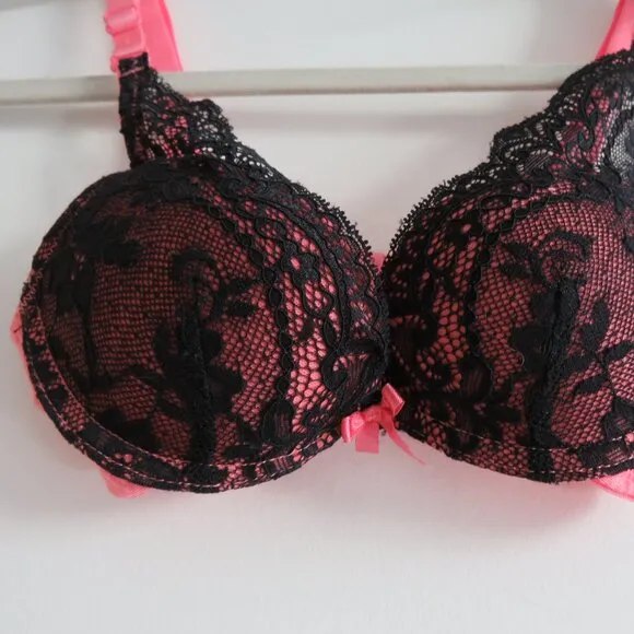 THE LITTLE BRA COMPANY Lucia Floral Lace Push Up Bra Licorice Raspberry 28B NWT