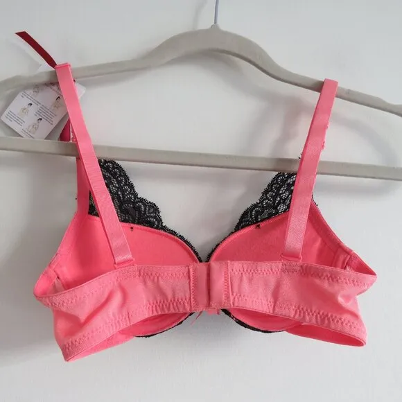 THE LITTLE BRA COMPANY Lucia Floral Lace Push Up Bra Licorice Raspberry 28B NWT