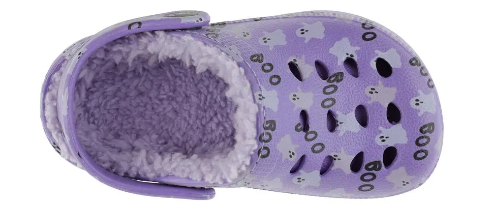 Toddler Girl Glow in the Dark Ghost Printed Injected EVA Clog with Faux Berber Lining
