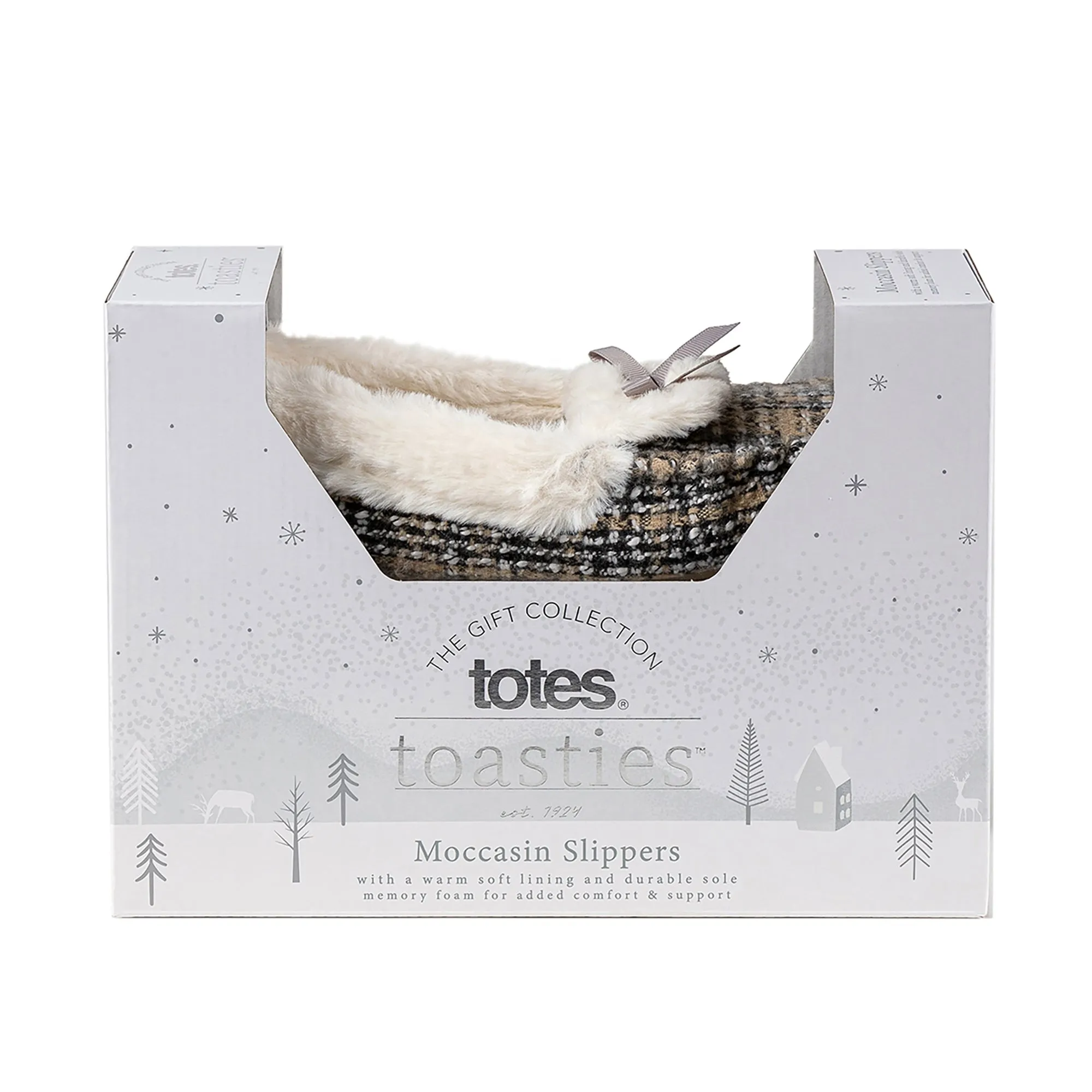 Totes Isotoner BRUSHED CHECK Womens Moccasin Slippers Grey