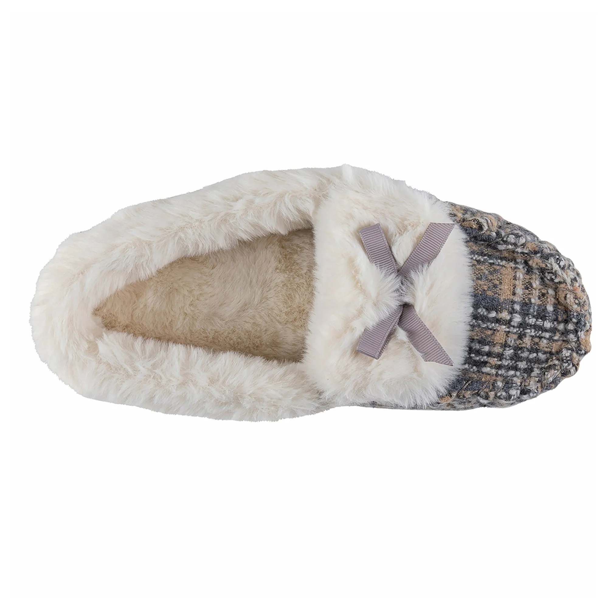 Totes Isotoner BRUSHED CHECK Womens Moccasin Slippers Grey