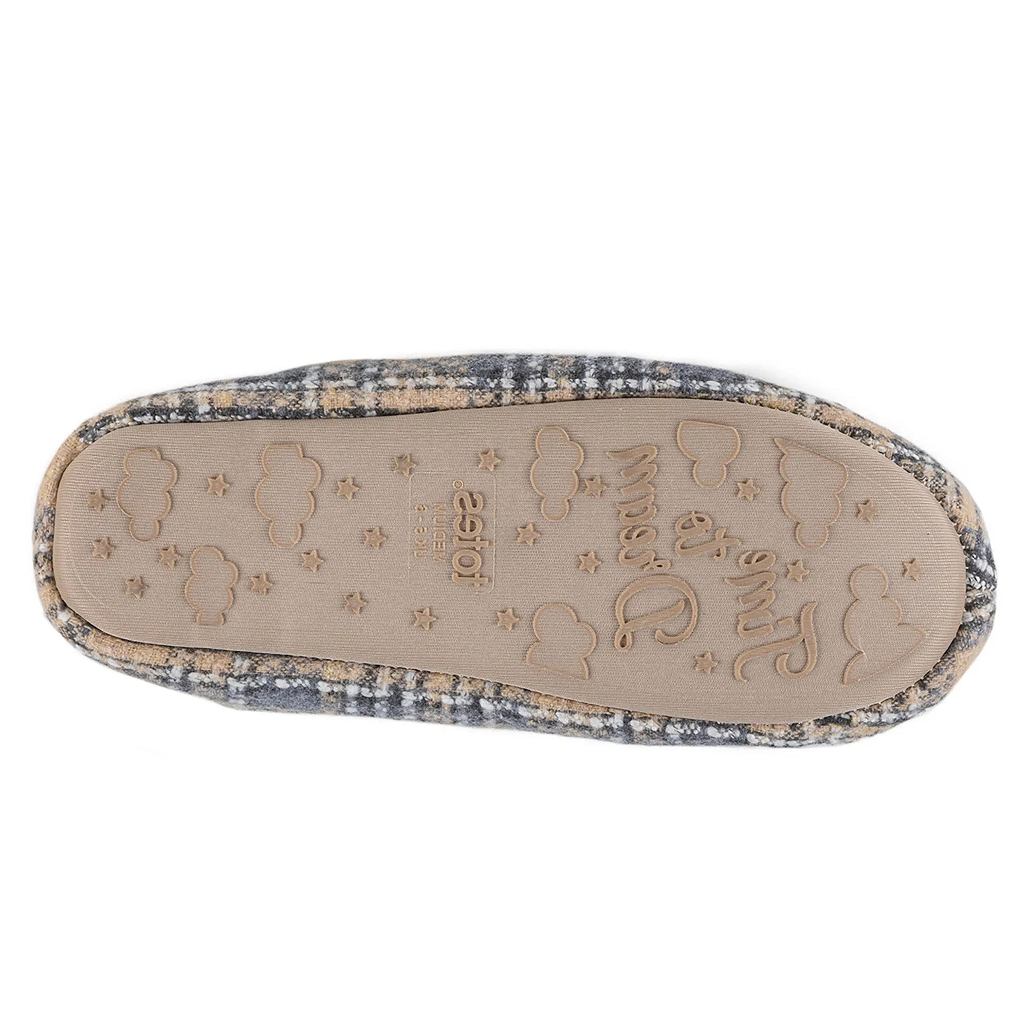 Totes Isotoner BRUSHED CHECK Womens Moccasin Slippers Grey