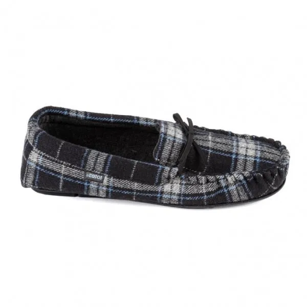 Totes Isotoner CHECK Mens Moccasin Slippers Grey