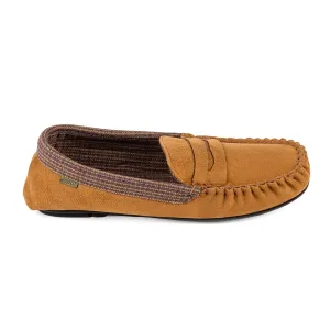Totes Isotoner SUEDETTE WITH CHECK LINING Mens Moccasin Slippers Biscuit