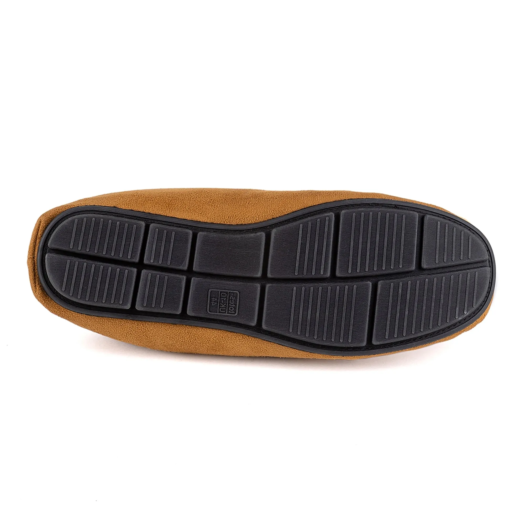 Totes Isotoner SUEDETTE WITH CHECK LINING Mens Moccasin Slippers Biscuit