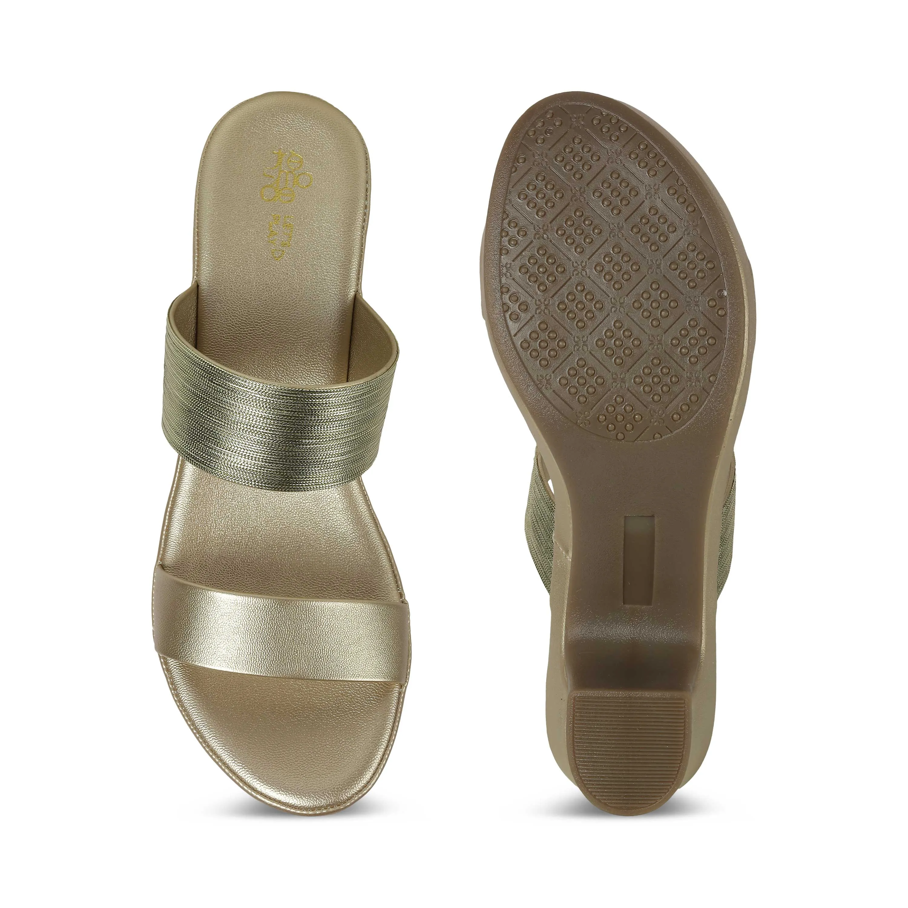 Tresmode Glo Gold Women's Dress Block Heel Sandals