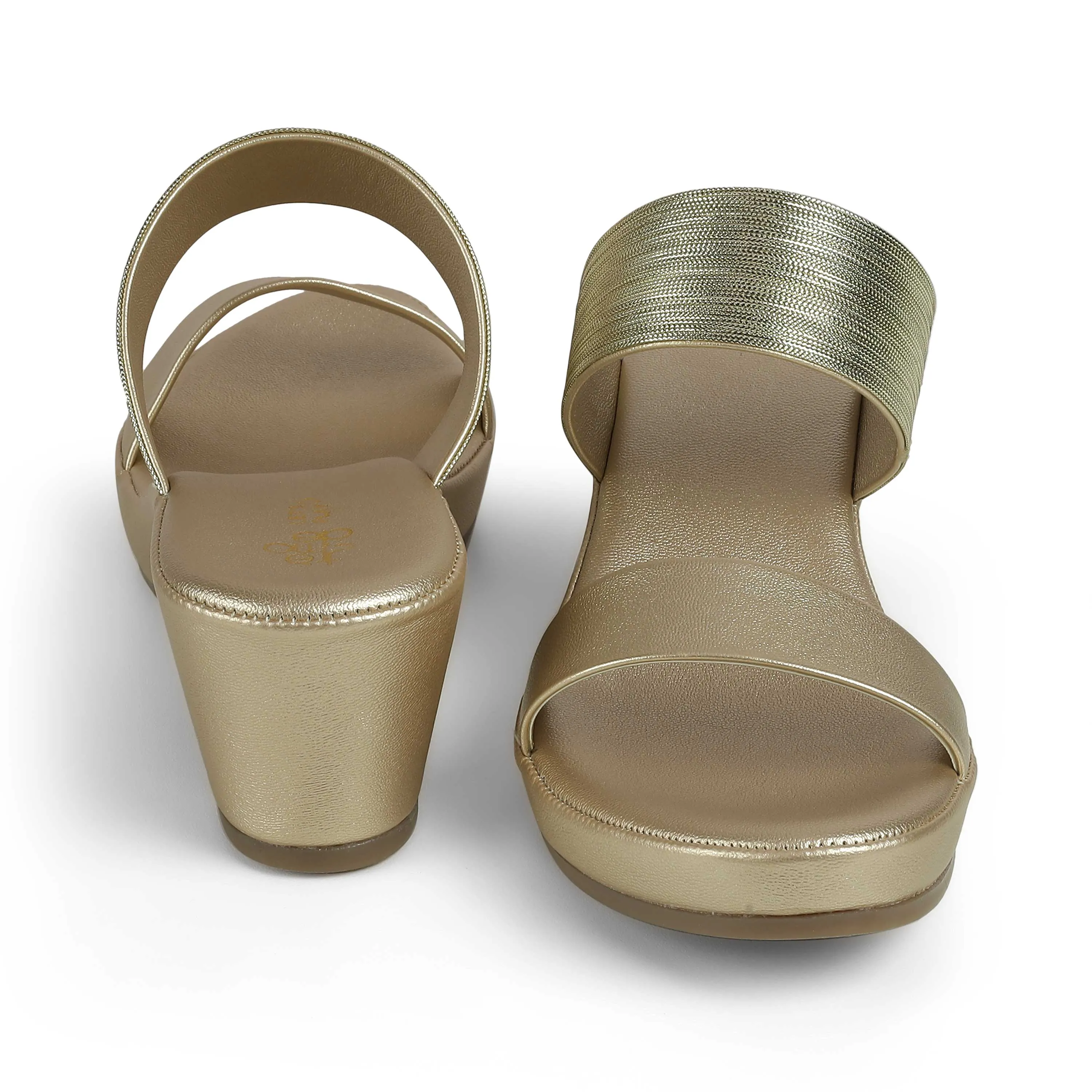 Tresmode Glo Gold Women's Dress Block Heel Sandals