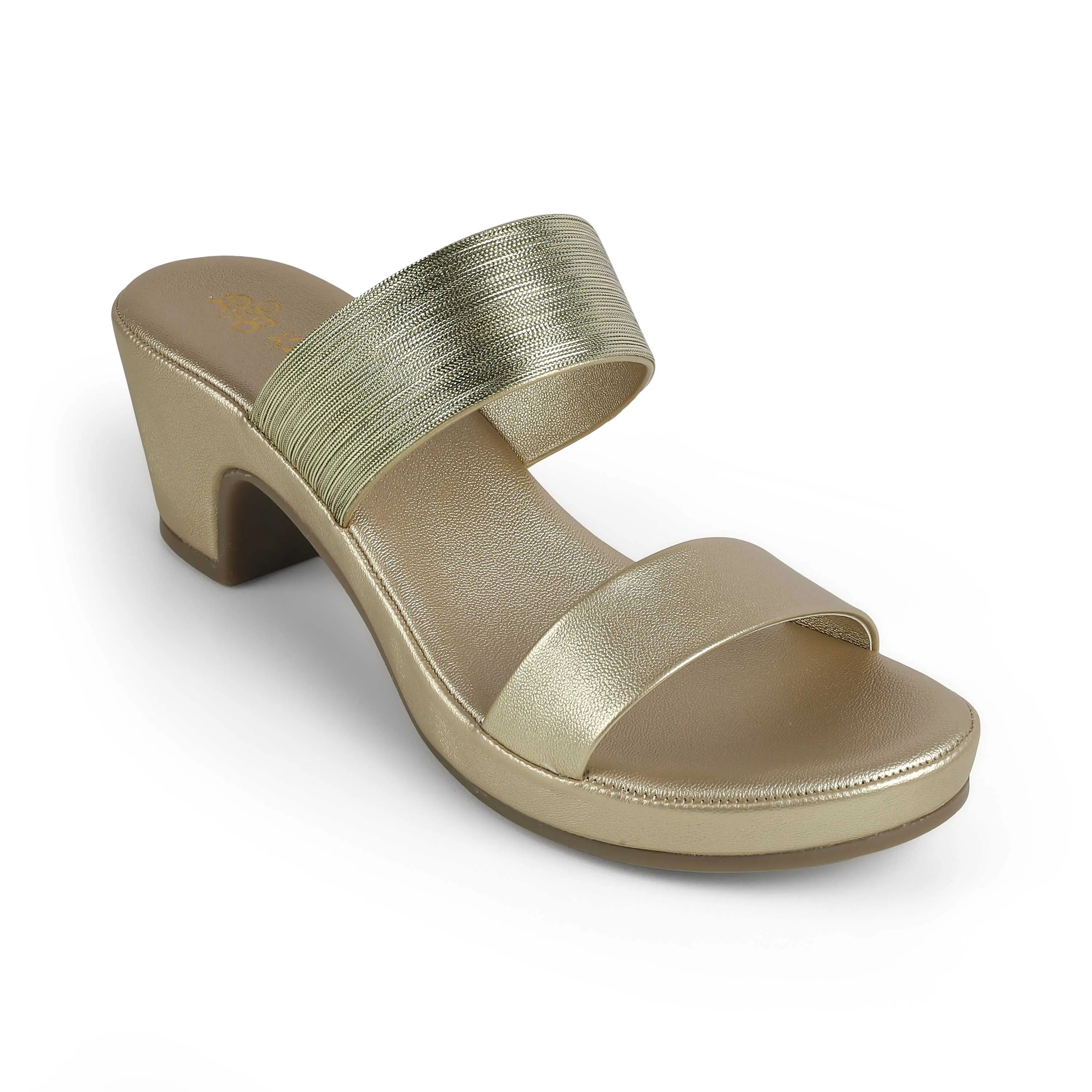 Tresmode Glo Gold Women's Dress Block Heel Sandals