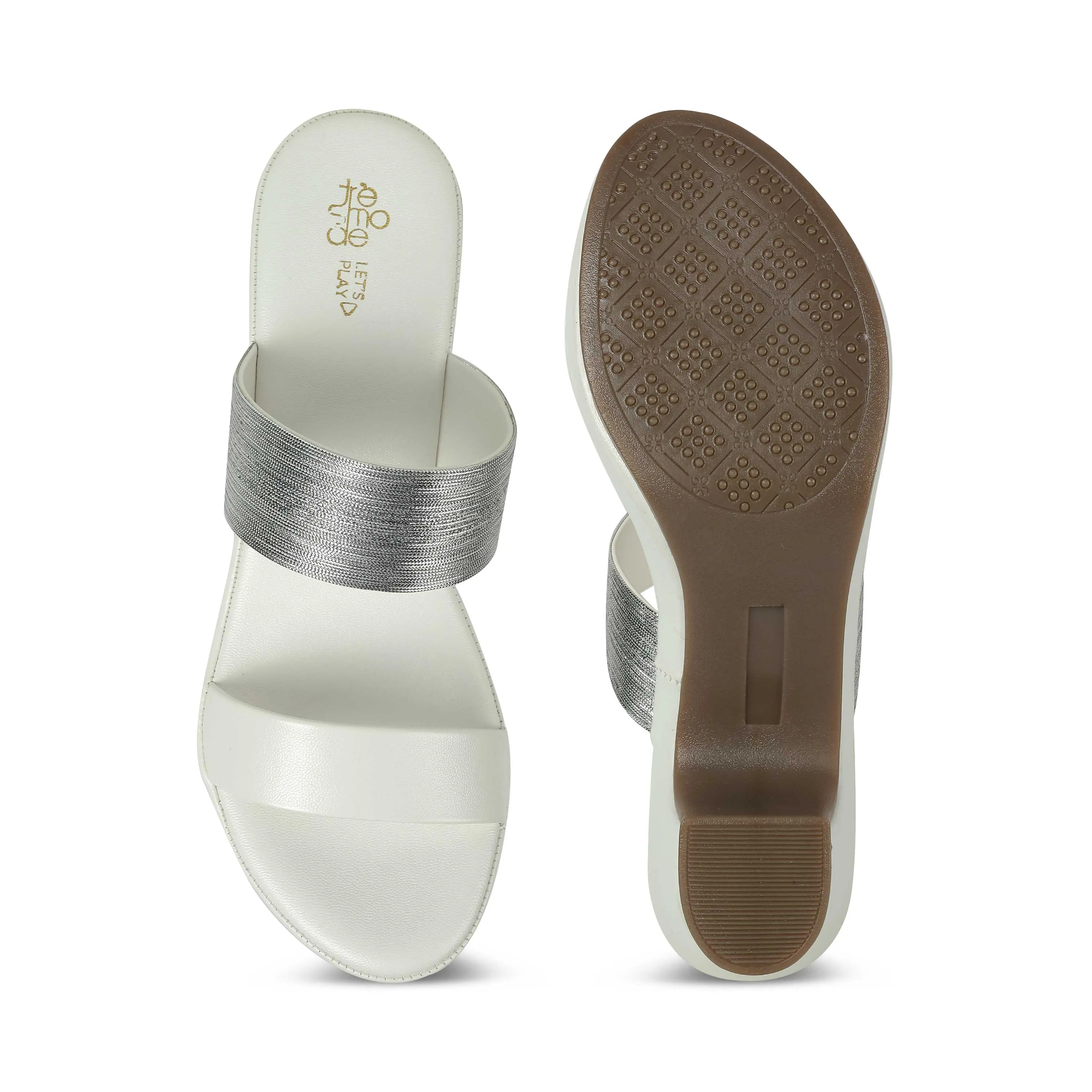 Tresmode Glo White Women's Dress Block Heel Sandals