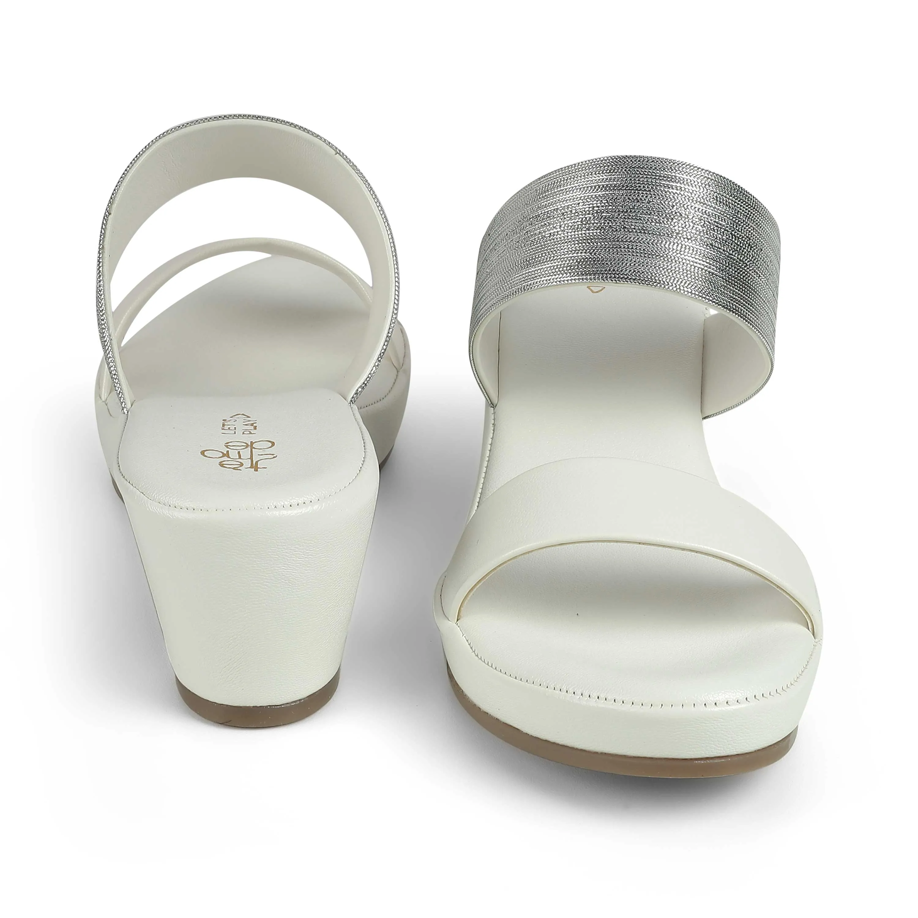 Tresmode Glo White Women's Dress Block Heel Sandals
