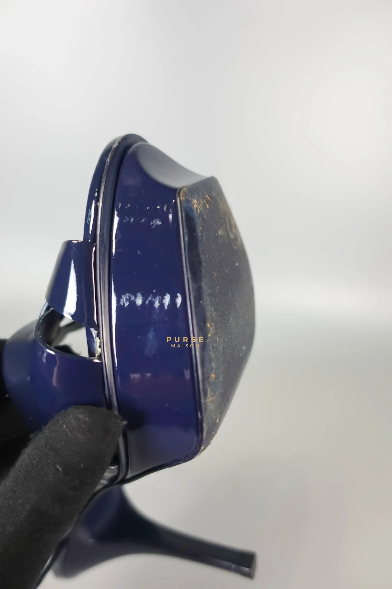 Tribute Leather Platform Sandal Patent Navy Blue High Heels (Size 36EU 23cm)