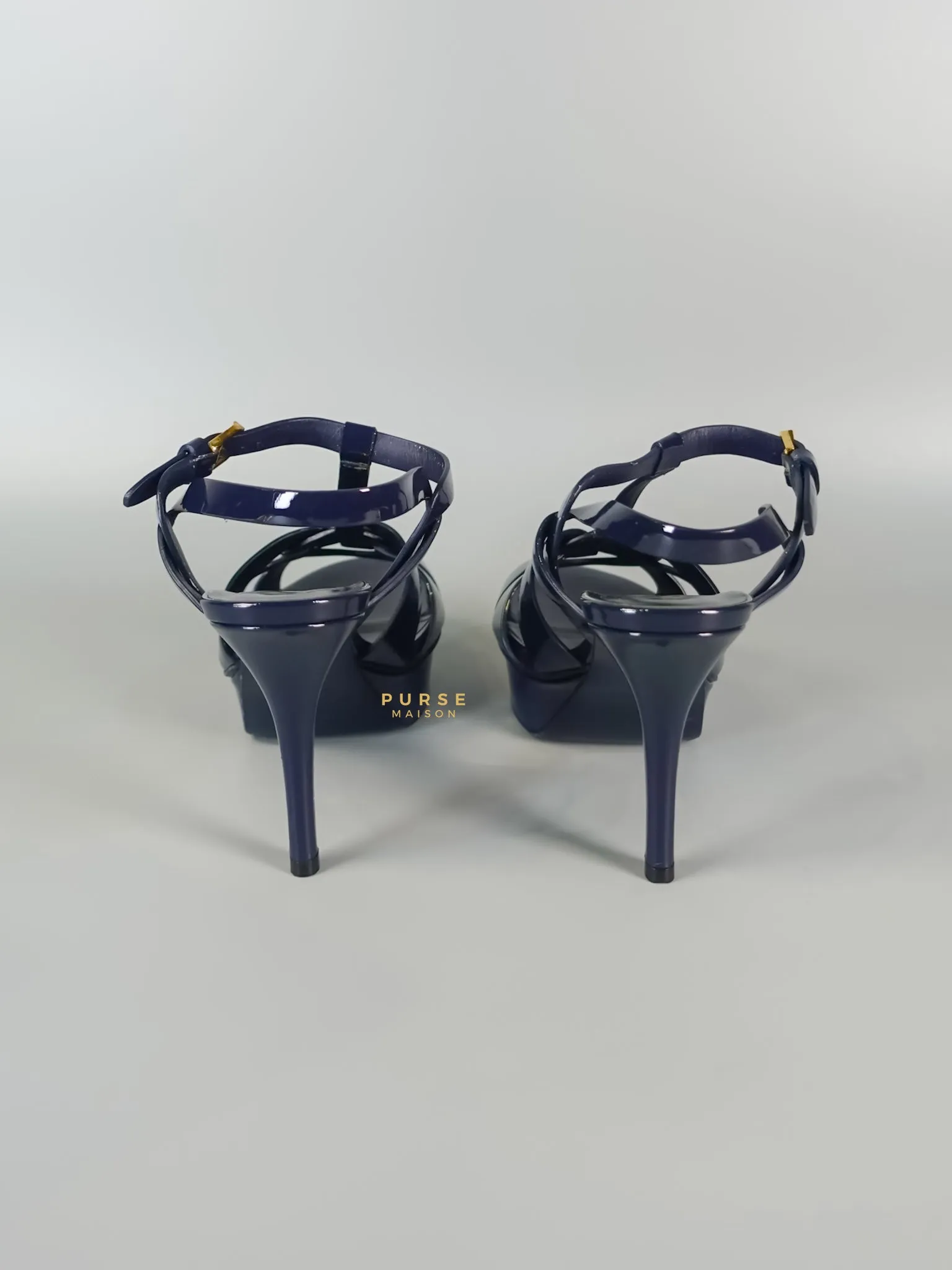 Tribute Leather Platform Sandal Patent Navy Blue High Heels (Size 36EU 23cm)