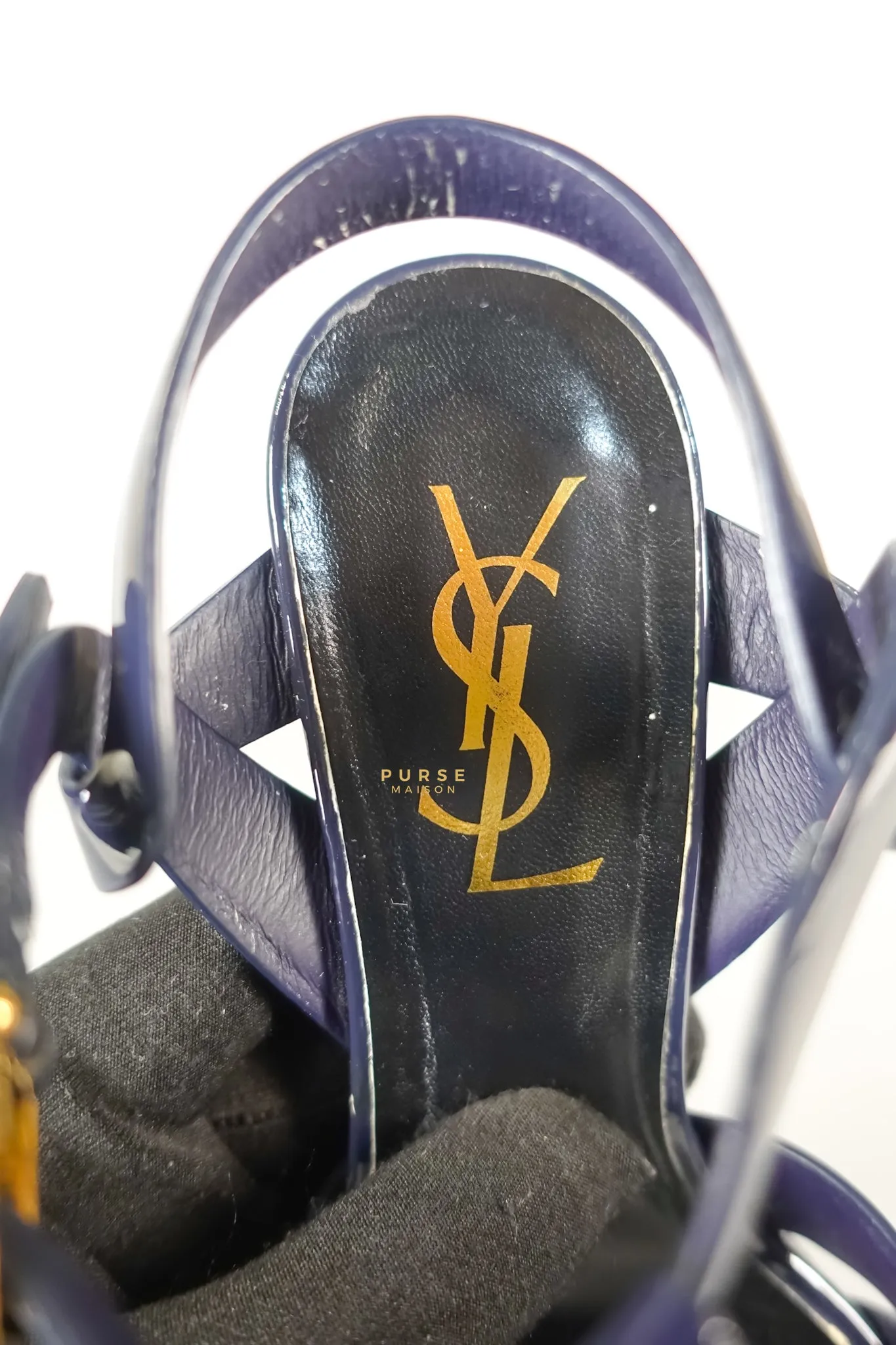 Tribute Leather Platform Sandal Patent Navy Blue High Heels (Size 36EU 23cm)