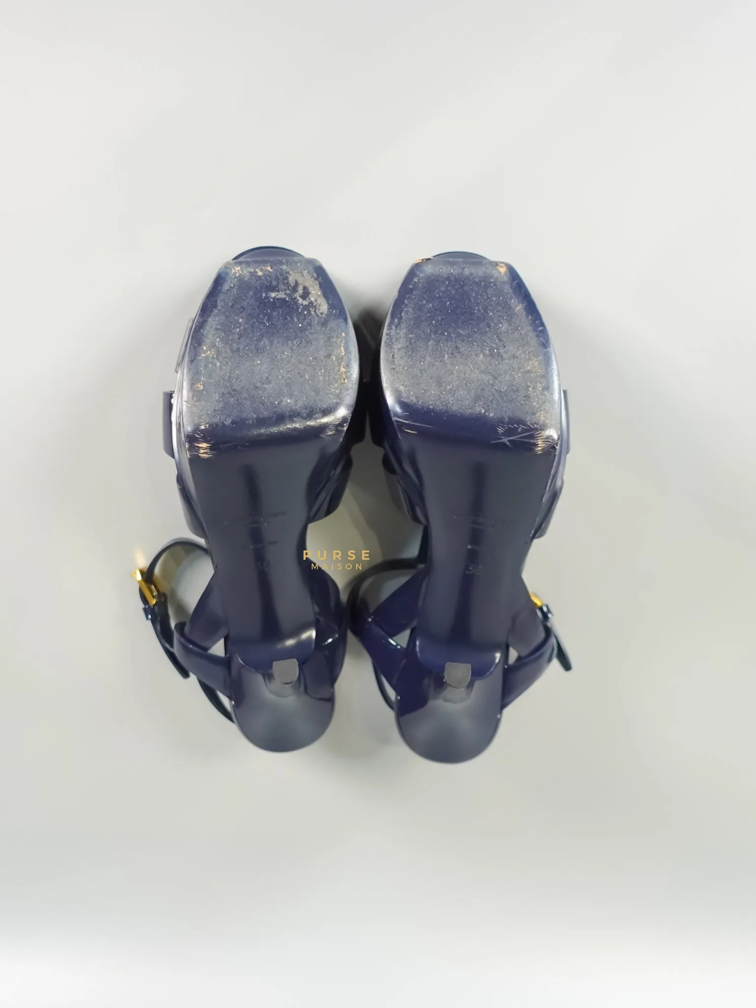 Tribute Leather Platform Sandal Patent Navy Blue High Heels (Size 36EU 23cm)