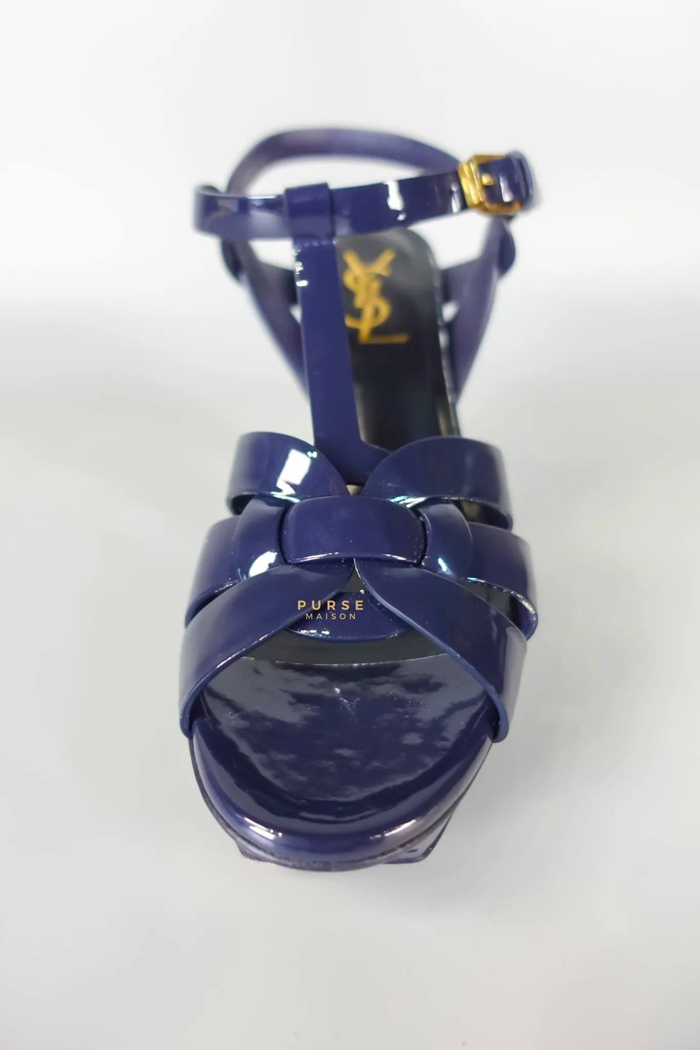 Tribute Leather Platform Sandal Patent Navy Blue High Heels (Size 36EU 23cm)