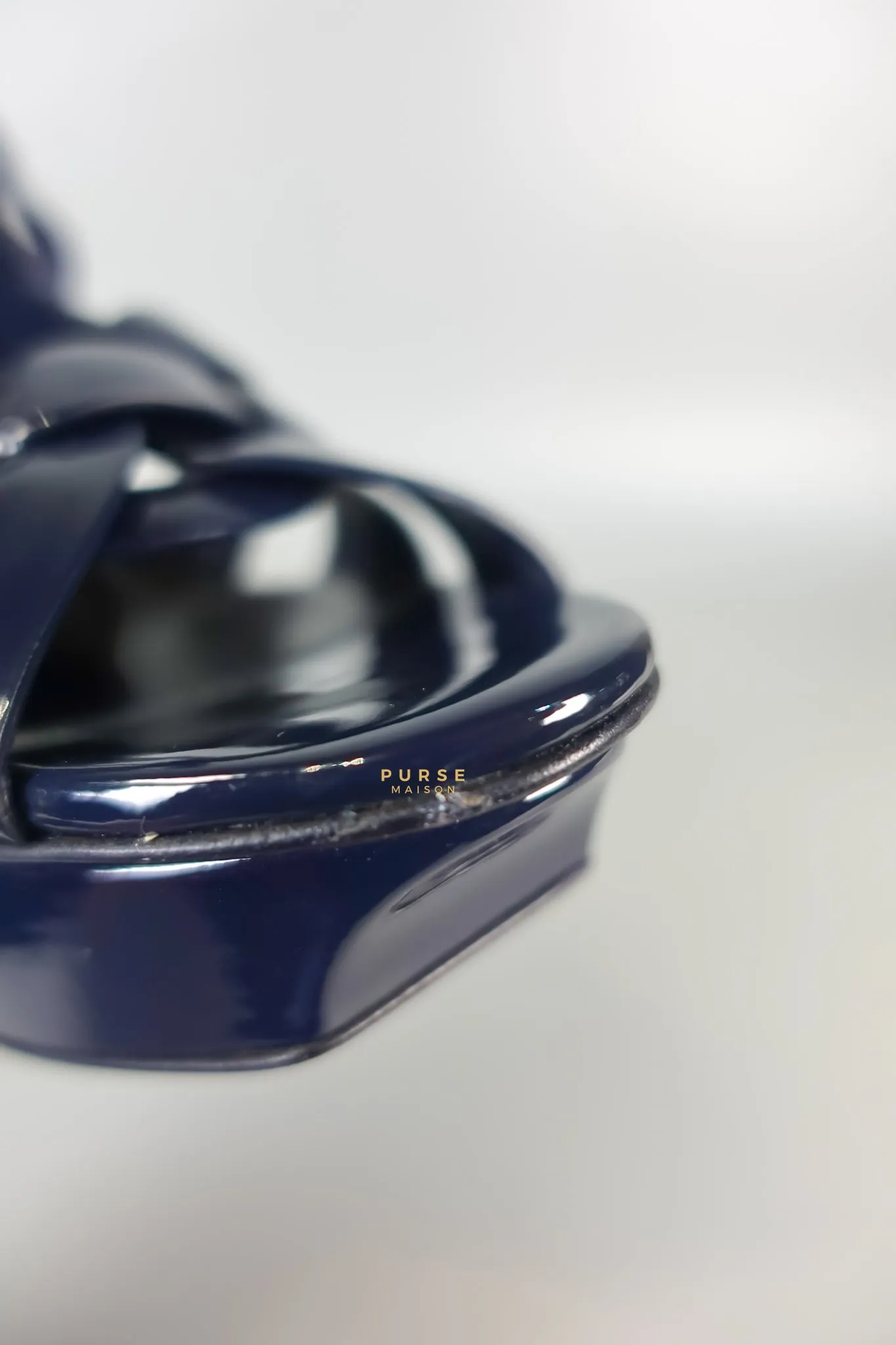 Tribute Leather Platform Sandal Patent Navy Blue High Heels (Size 36EU 23cm)
