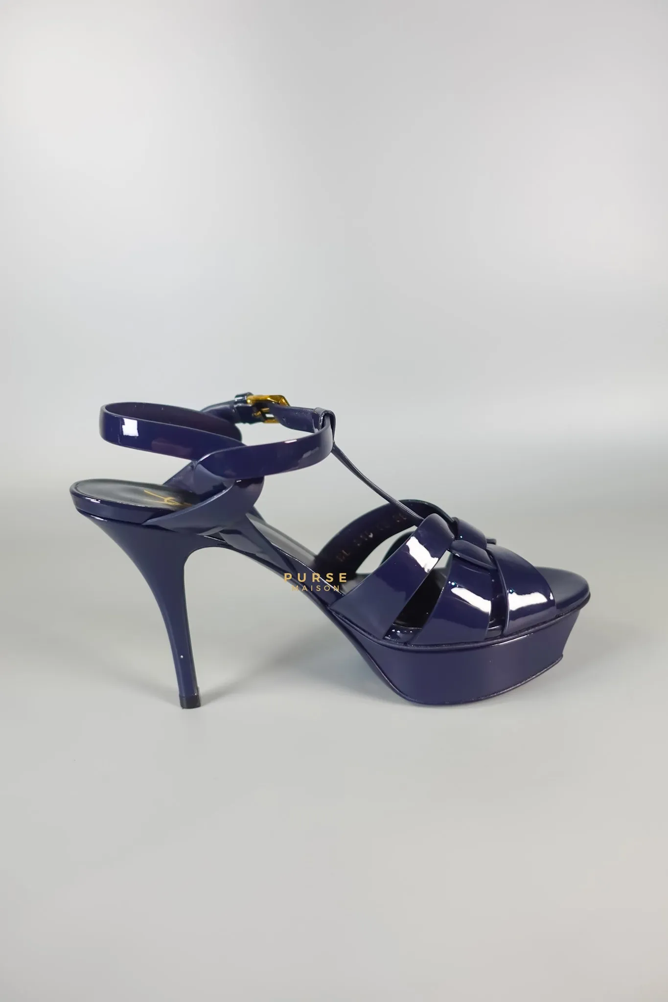 Tribute Leather Platform Sandal Patent Navy Blue High Heels (Size 36EU 23cm)