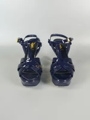 Tribute Leather Platform Sandal Patent Navy Blue High Heels (Size 36EU 23cm)