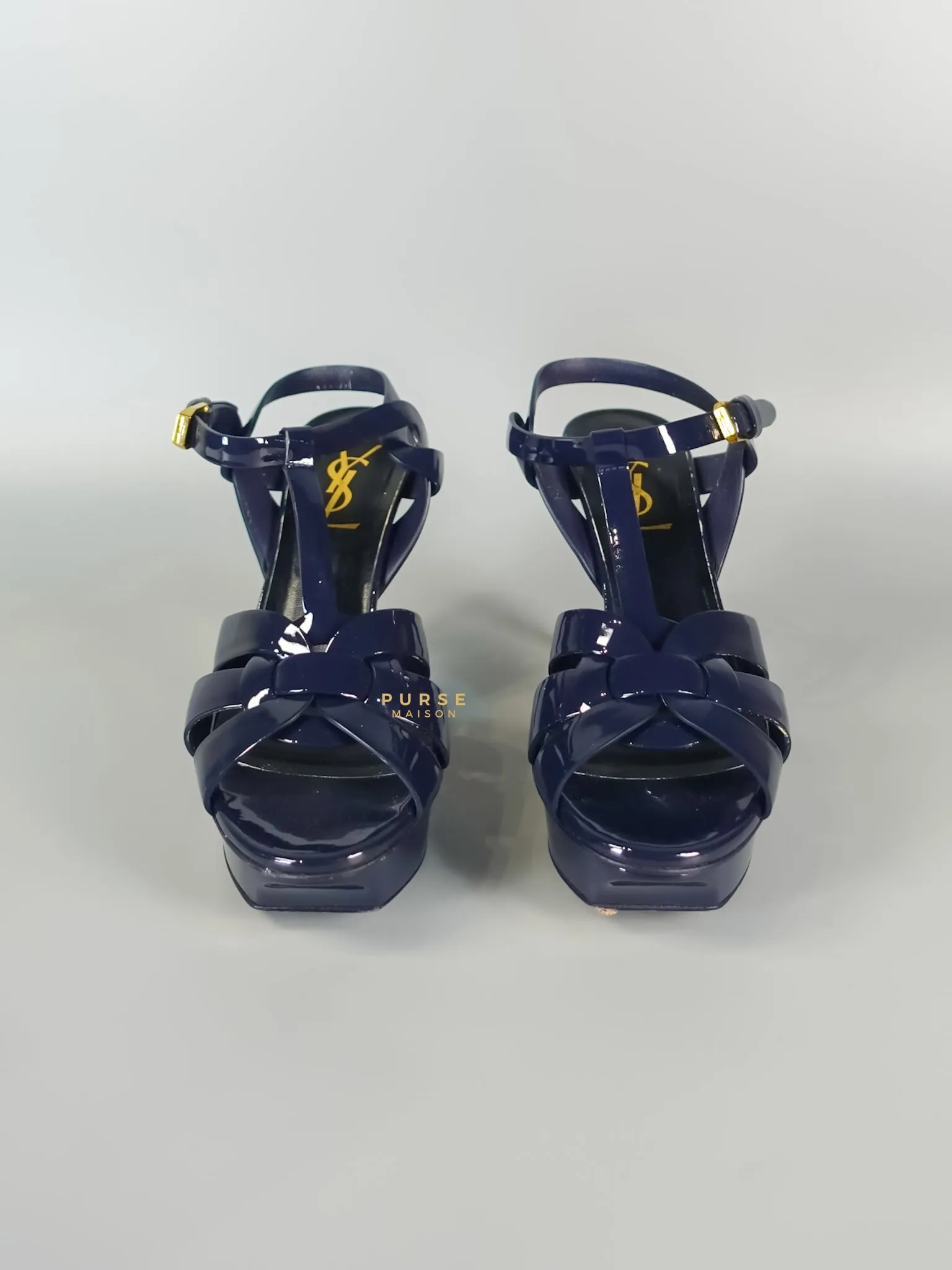 Tribute Leather Platform Sandal Patent Navy Blue High Heels (Size 36EU 23cm)