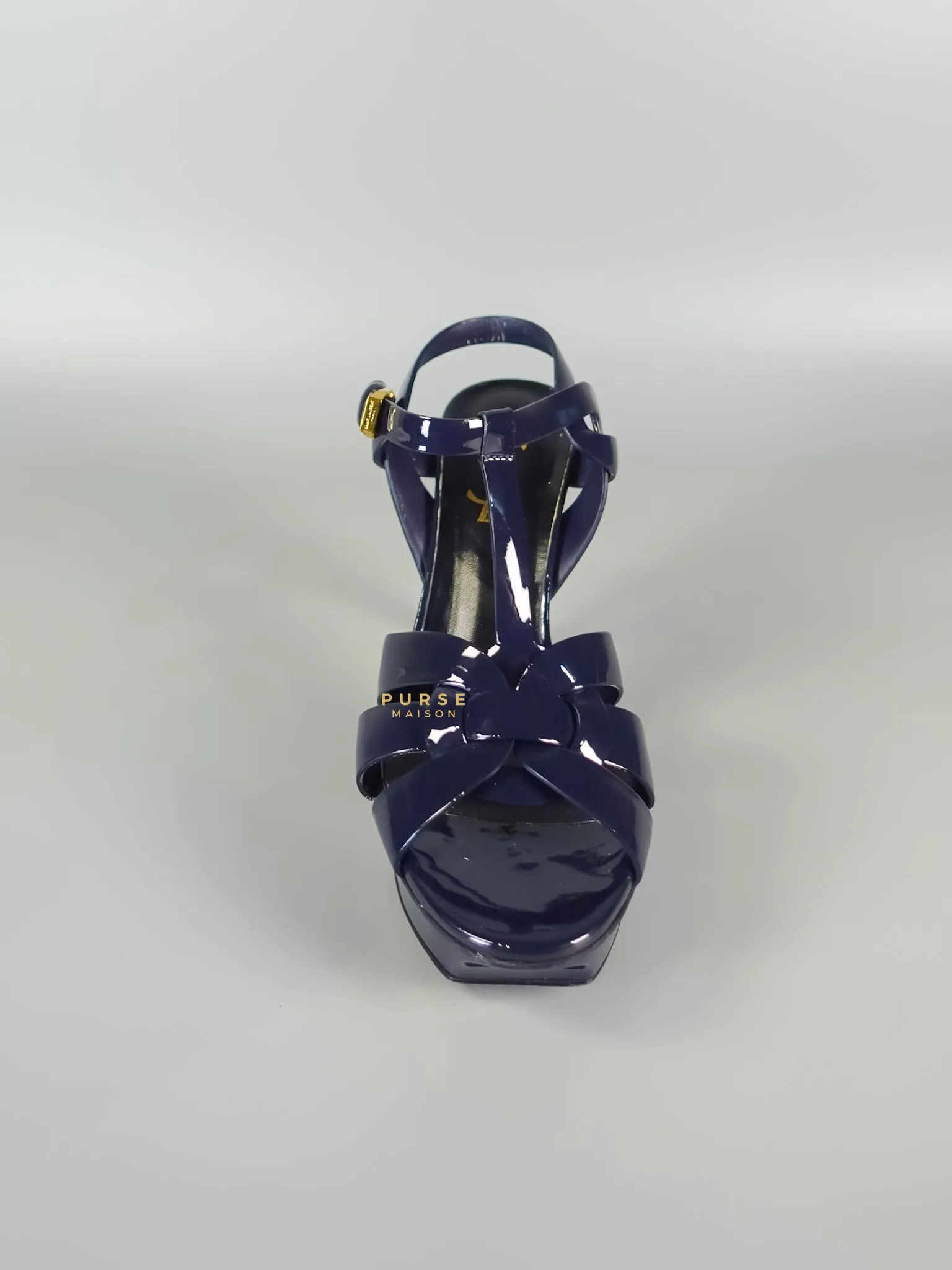 Tribute Leather Platform Sandal Patent Navy Blue High Heels (Size 36EU 23cm)