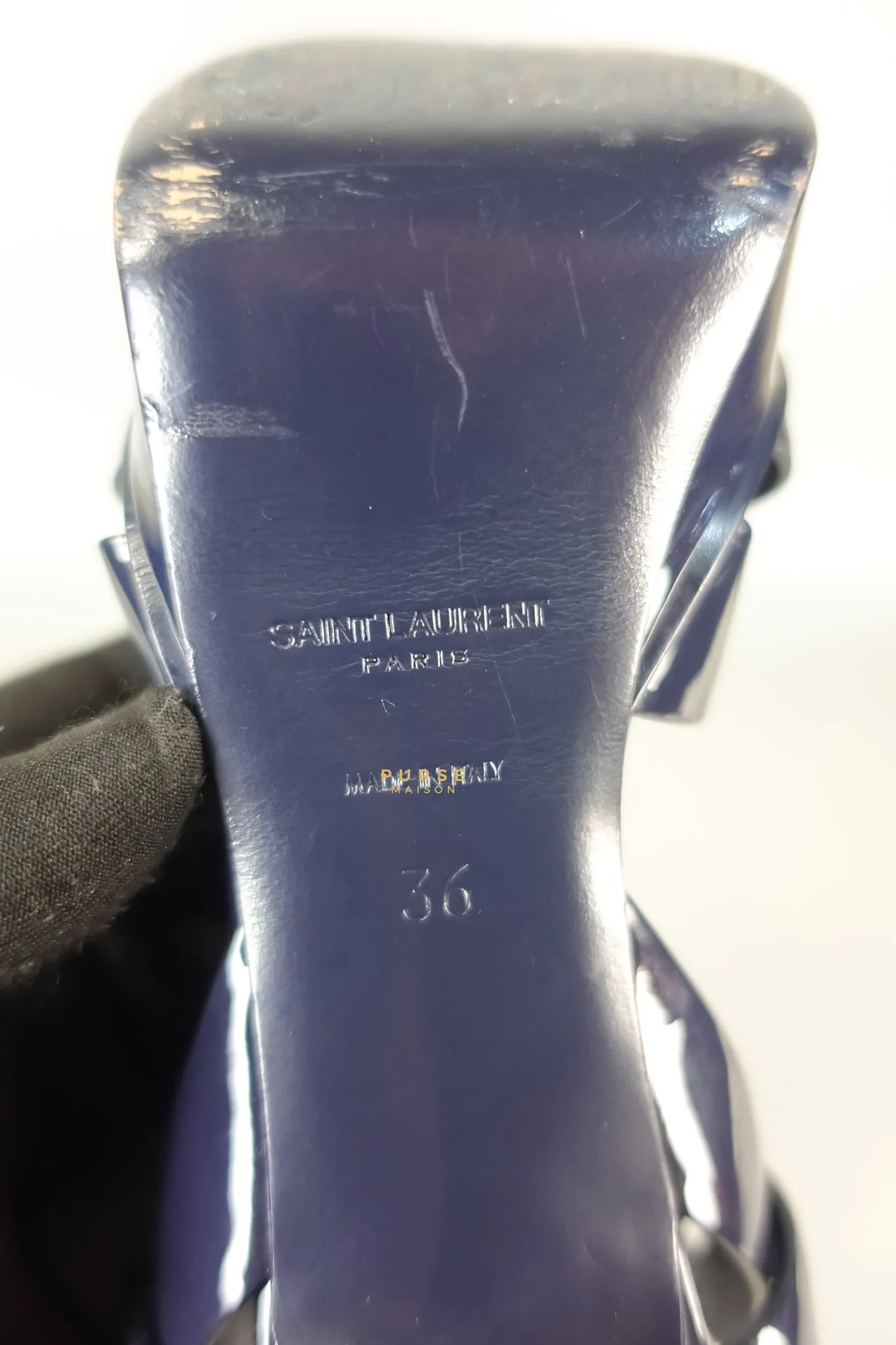 Tribute Leather Platform Sandal Patent Navy Blue High Heels (Size 36EU 23cm)