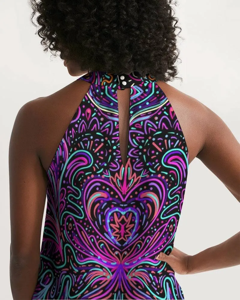 Trippy Psychedelic Purple Pink Halter Dress