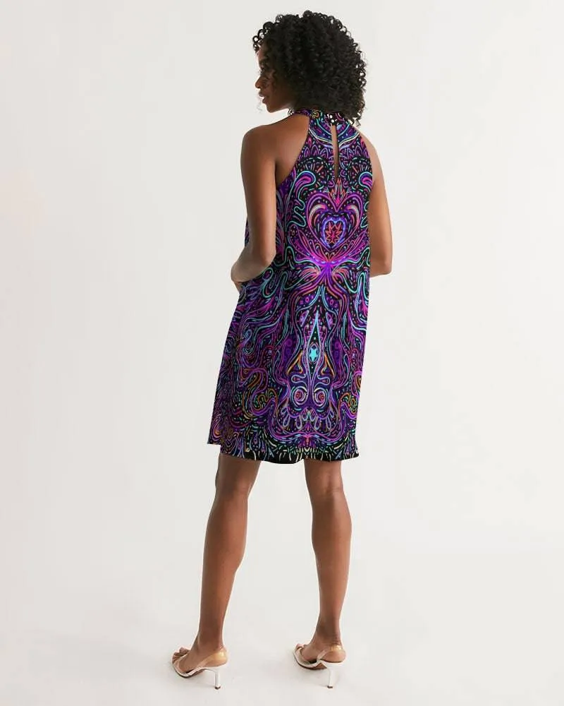 Trippy Psychedelic Purple Pink Halter Dress
