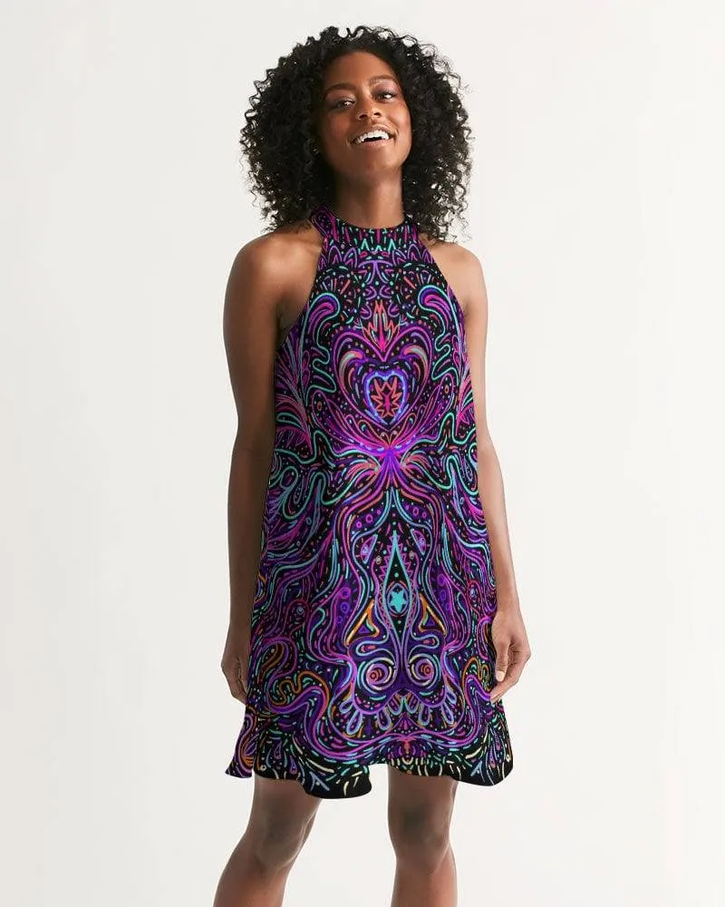 Trippy Psychedelic Purple Pink Halter Dress