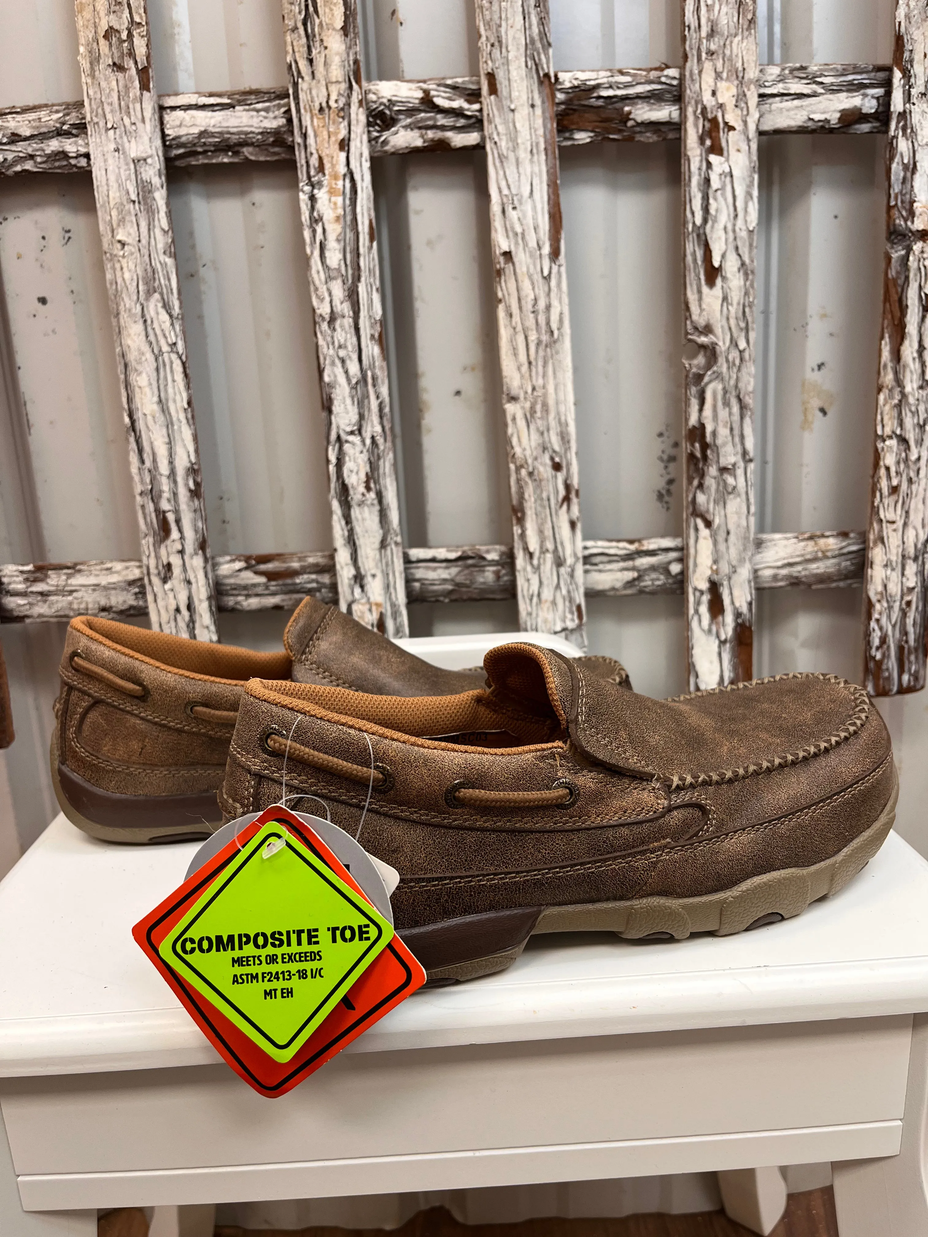 Twisted X Men's Leather Bomber Composite Toe Slip-On Driving Moccasin Work Shoe MDMSC03