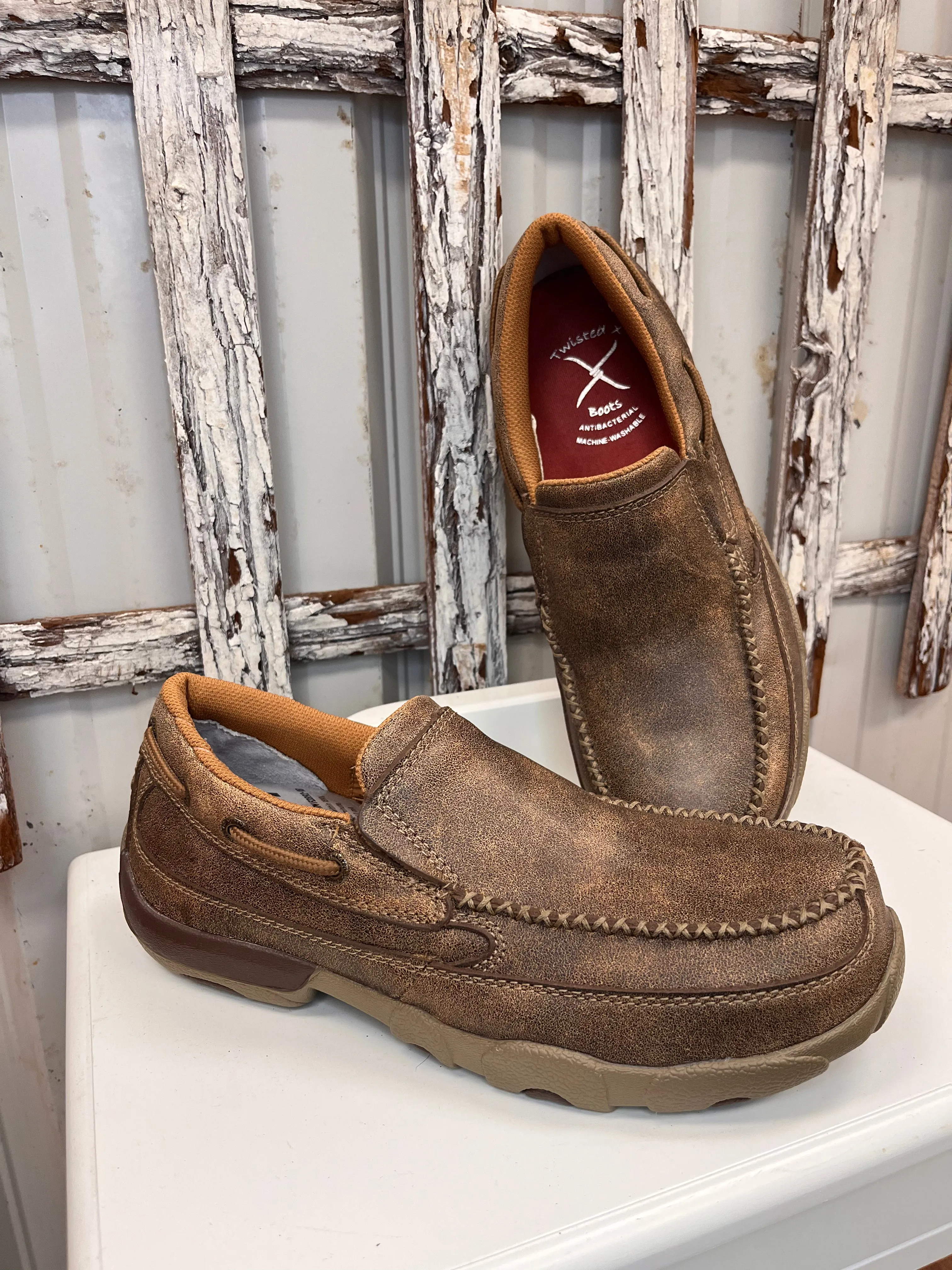 Twisted X Men's Leather Bomber Composite Toe Slip-On Driving Moccasin Work Shoe MDMSC03