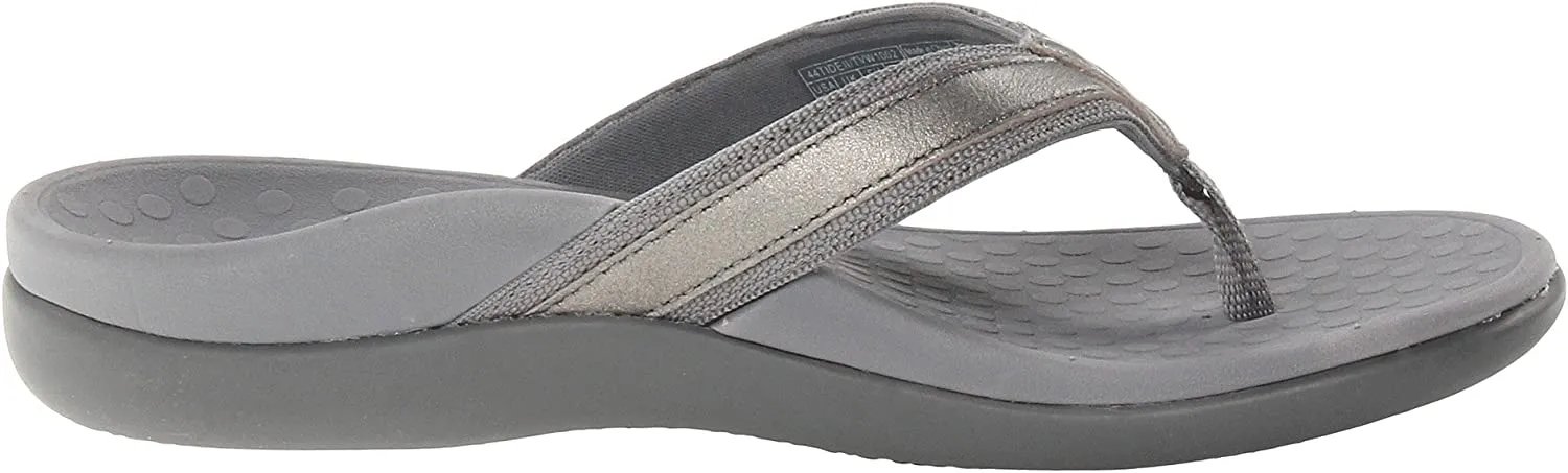 Vionic Women's Tide II Toe Post Sandal Pewter Metallic