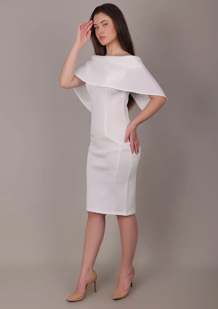 White Off-Shoulder Scuba Midi Dress