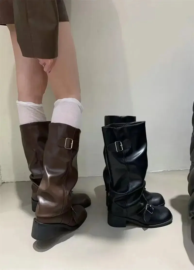 Woman Boots Knee High Platform Chunky Heels Trend Punk Gothic New Rock Leather Fashion Women's Shoes Motorcycle Footwear Q221