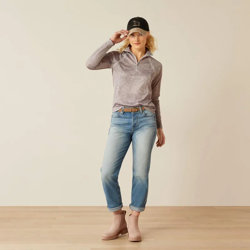 Women's Ariat Sunstopper 3.0 1/4 Zip Base Layer - Silver Sconce Fern