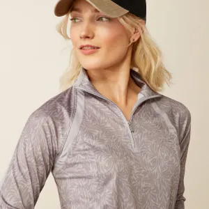 Women's Ariat Sunstopper 3.0 1/4 Zip Base Layer - Silver Sconce Fern