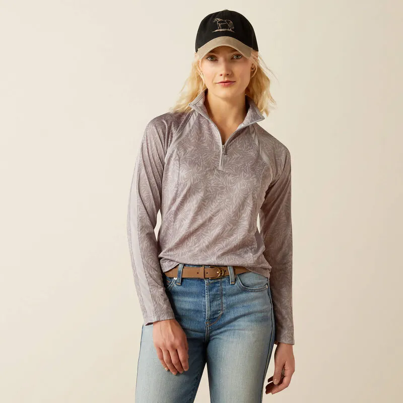 Women's Ariat Sunstopper 3.0 1/4 Zip Base Layer - Silver Sconce Fern